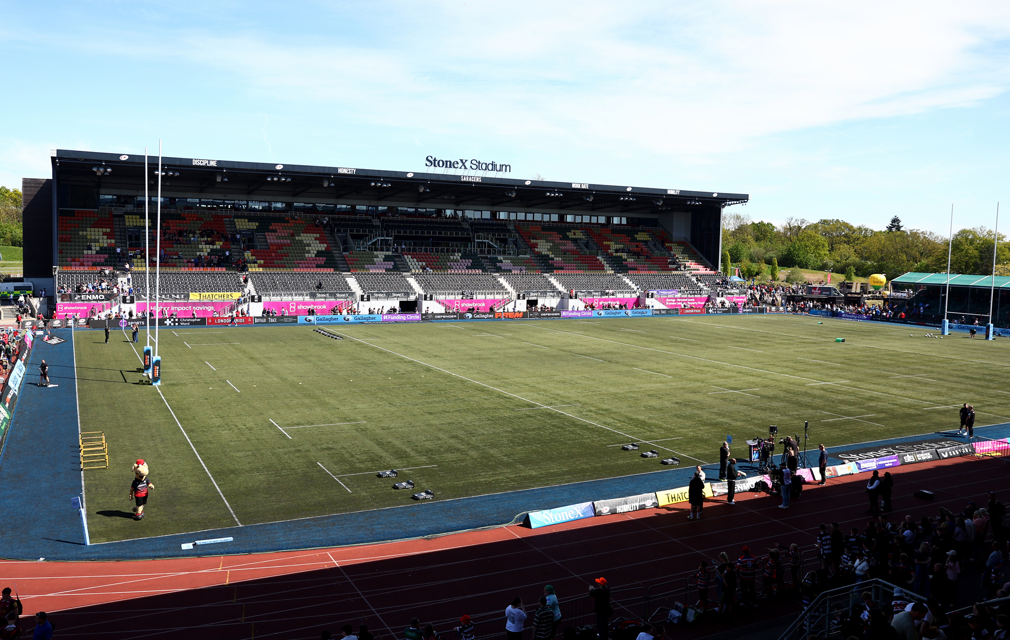 An interior view of the StoneX Stadium, home of Sarcens