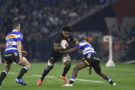 New Zealand’s Peter Lakai carries the ball as the Stormers' Ruhan Nel and Leolin Zas attempt to stop him