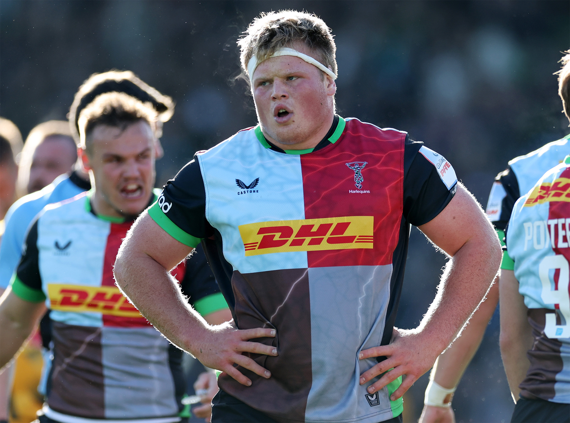 Harlequins' Fin Baxter during the October 2025 Gallagher PREM match against Newcastle Red Bulls