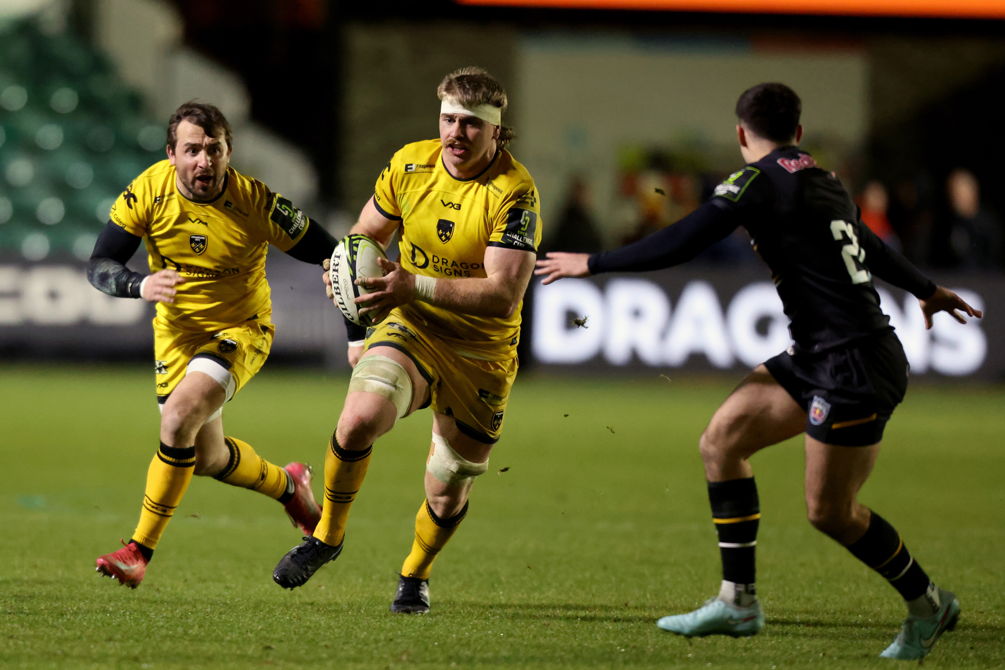 The Dragons’ Aaron Wainwright runs with the ball during the January 2026 Challenge Cup match against Newcastle Red Bulls