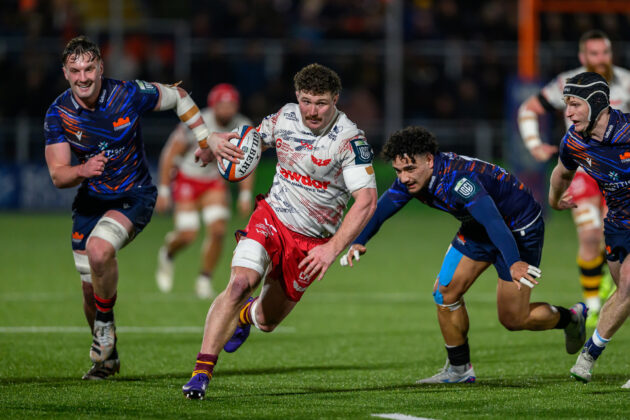 Fletcher Anderson of Scarlets makes a break during the February 2026 URC match against Edinburgh