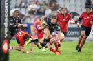 The Sharks André Esterhuizen is tackled during the March 2026 URC match against Munster