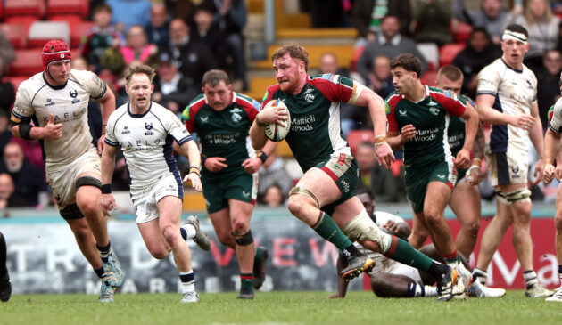 Leicester Tigers' Ollie Chessum runs with the ball during the March 2026 Gallagher PREM match against Bristol Bears