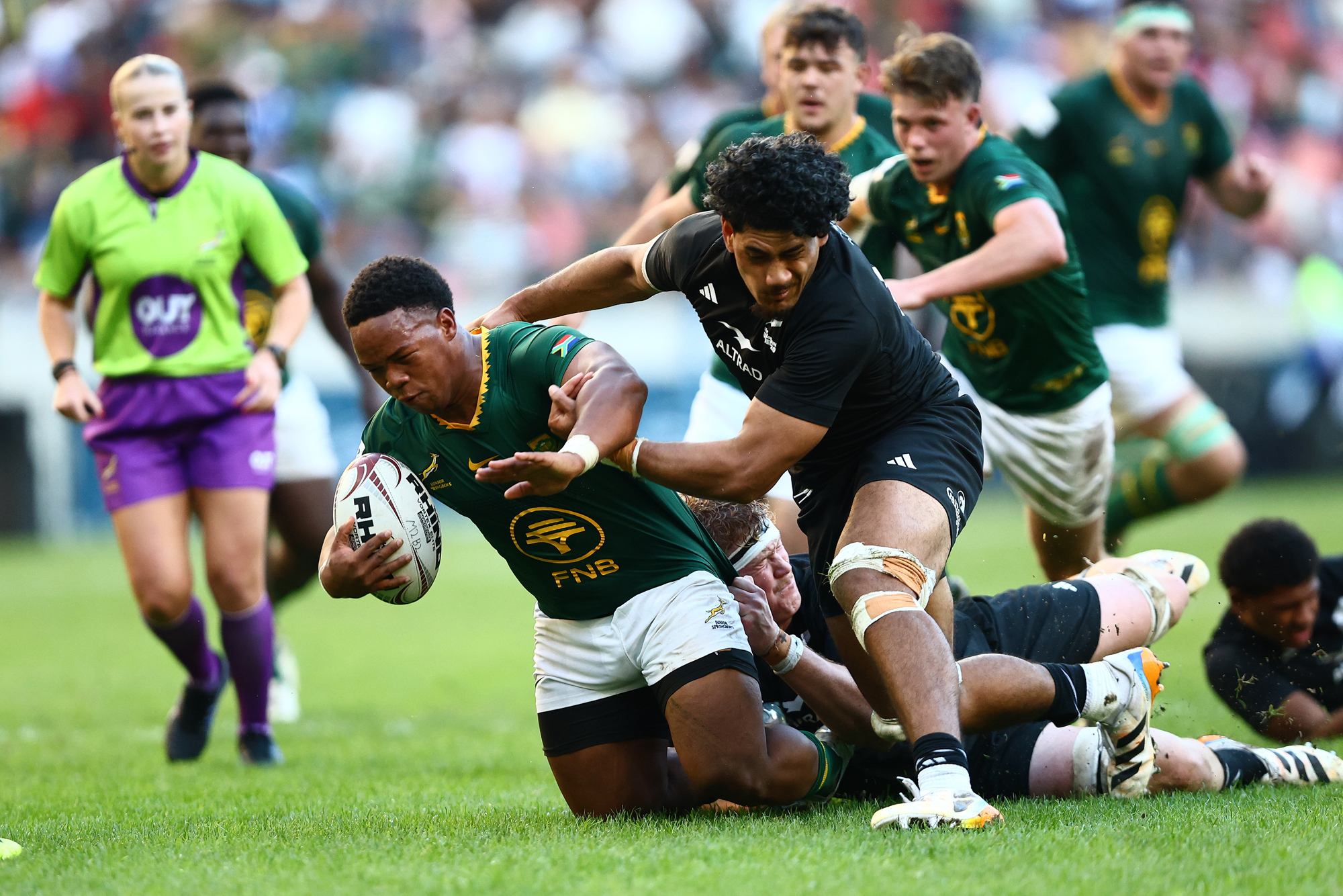 South Africa's Ethan Adams is brought to the ground during a May 2026 U20 international against New Zealand.