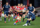 Gloucester’s Charlie Atkinson runs with the ball during the May 2026 Gallagher PREM match against Sale Sharks