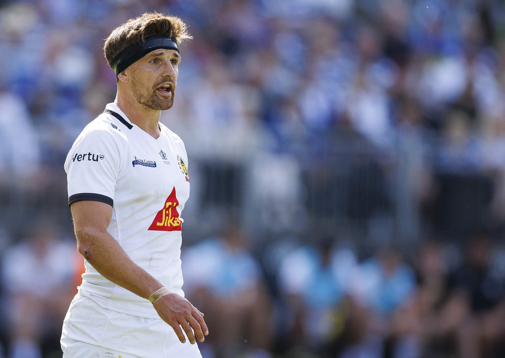 Exeter Chiefs' Henry Slade walks across the field during the 2026 play-off semi-final against Bath.