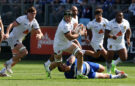 Exeter Chiefs' Ross Vintcent runs with the ball during the 2026 PREM semi-final against Bath Rugby.