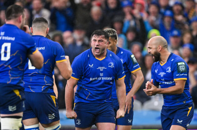 Leinster's Thomas Clarkson celebrates during his team’s 2026 URC final victory over the Bulls.