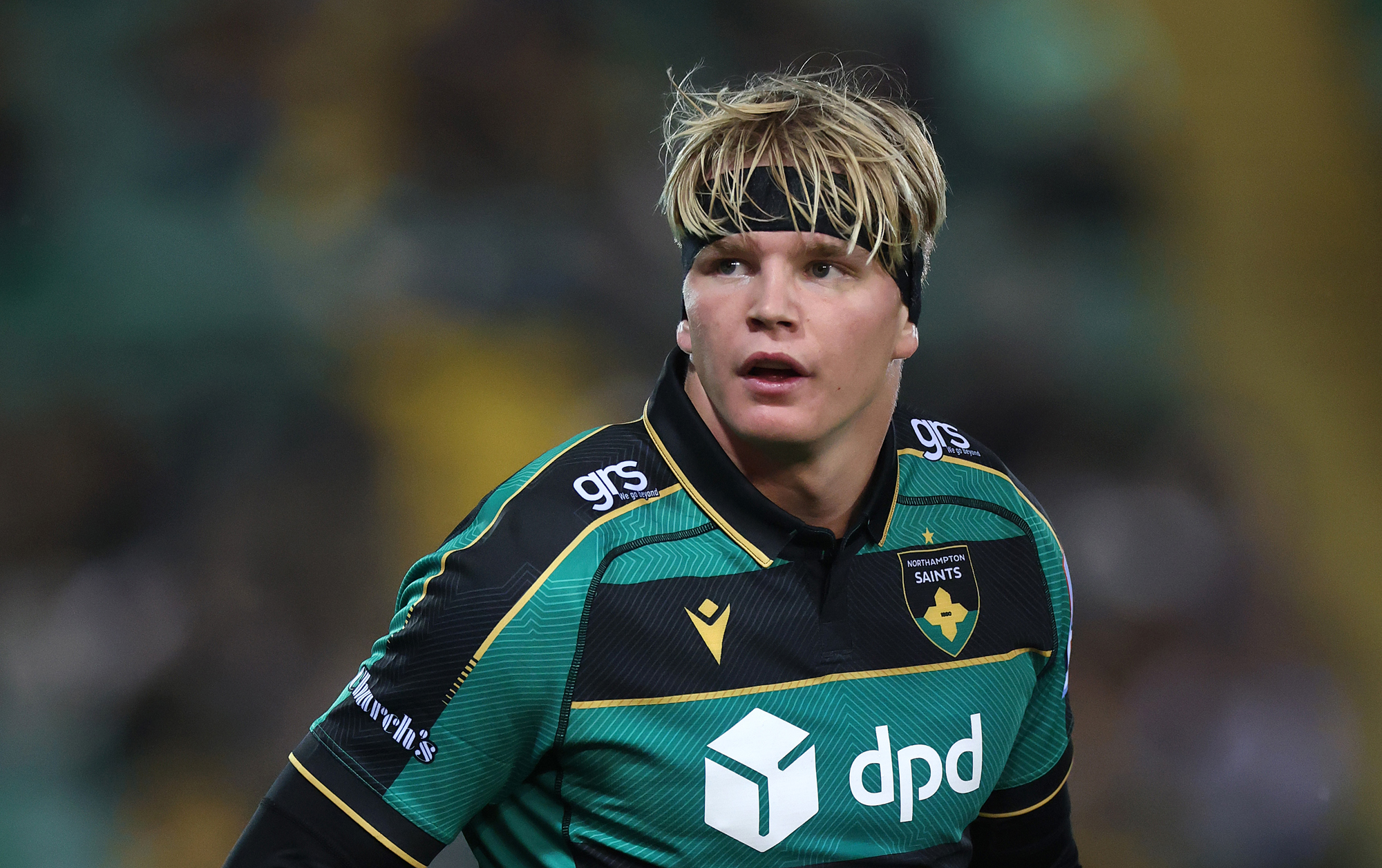 Northampton Saints' Henry Pollock standing on the field during a pre-season friendly against Black Lion in September 2026.
